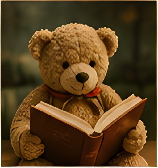 Teddy bear reading a book